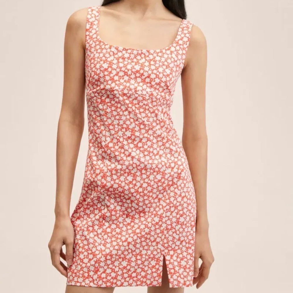 MANGO MNG Cut-Out Detail Dress red and white floral mini cotton blend